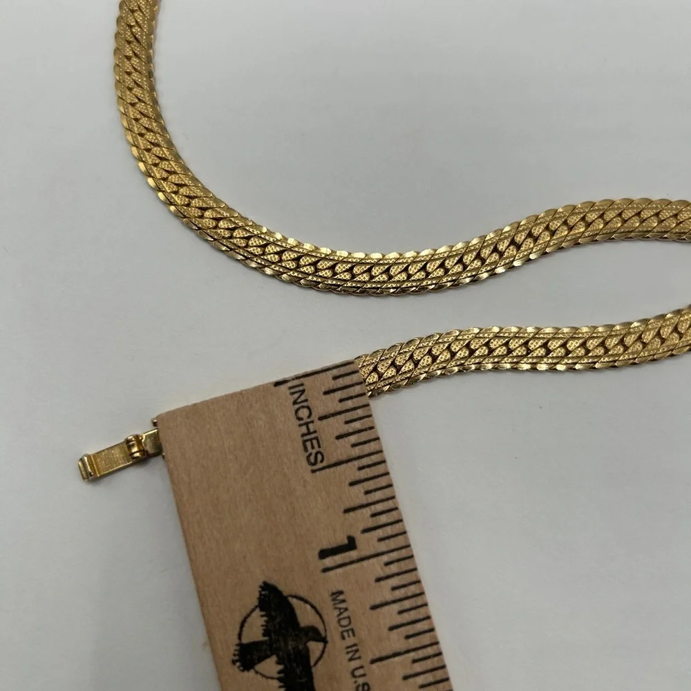 Vintage Herringbone 10k Gold-Plated Chain Necklace SZ 19” Unisex Style - Picture 9 of 12